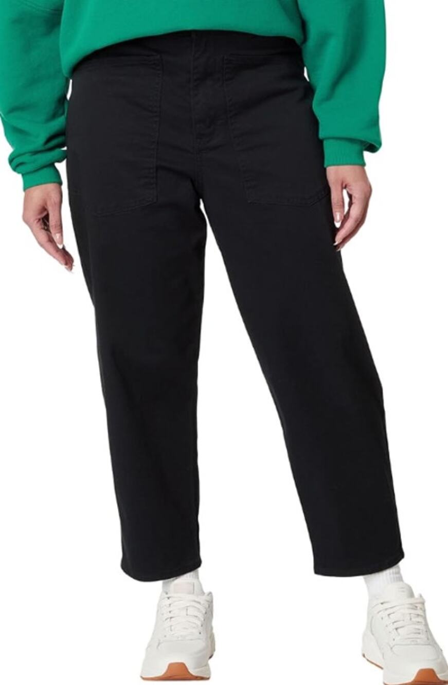 LABEL Womens Go-To Pants Large Black Relaxed Fit High Rise Crop Pockets NWT